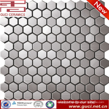 Small hexagonal mixed stainless steel mosaic tile for kitchen wall